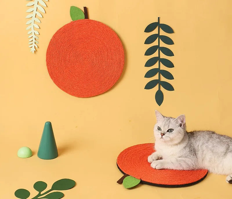Orange-Shaped Sisal Cat Scratcher Mat for Furniture Protection