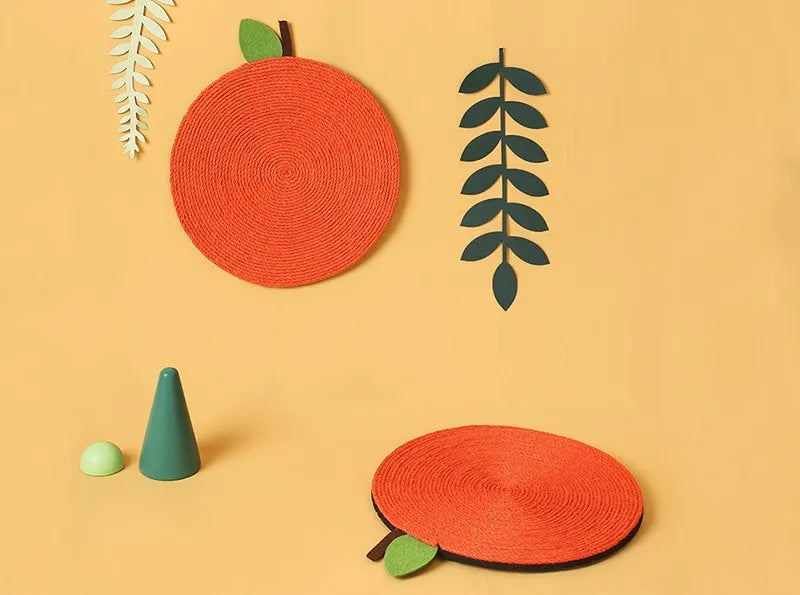 Orange-Shaped Sisal Cat Scratcher Mat for Furniture Protection